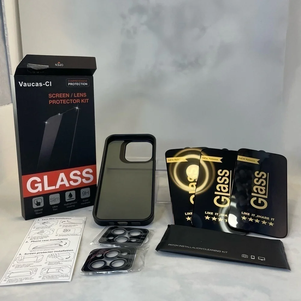 Vacuas-CI Screen/lens Protector Kit Glass 3 Pack for iPhone 15 Pro 6.1 Inch